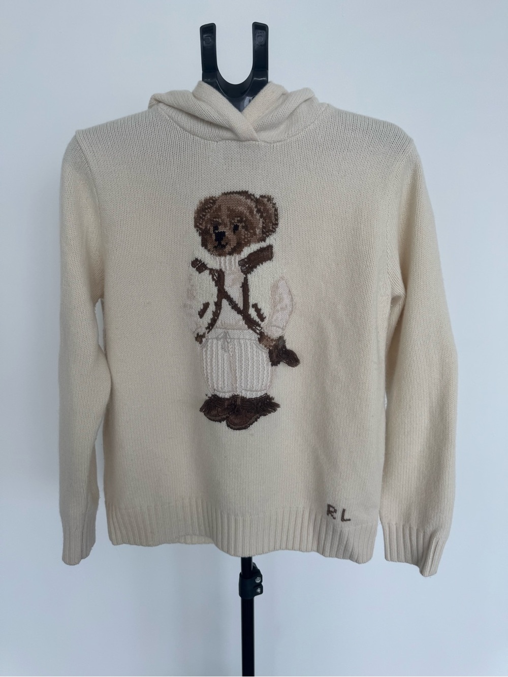 Ralph Lauren Cream Crewneck Sweater with Brown Teddy Bear